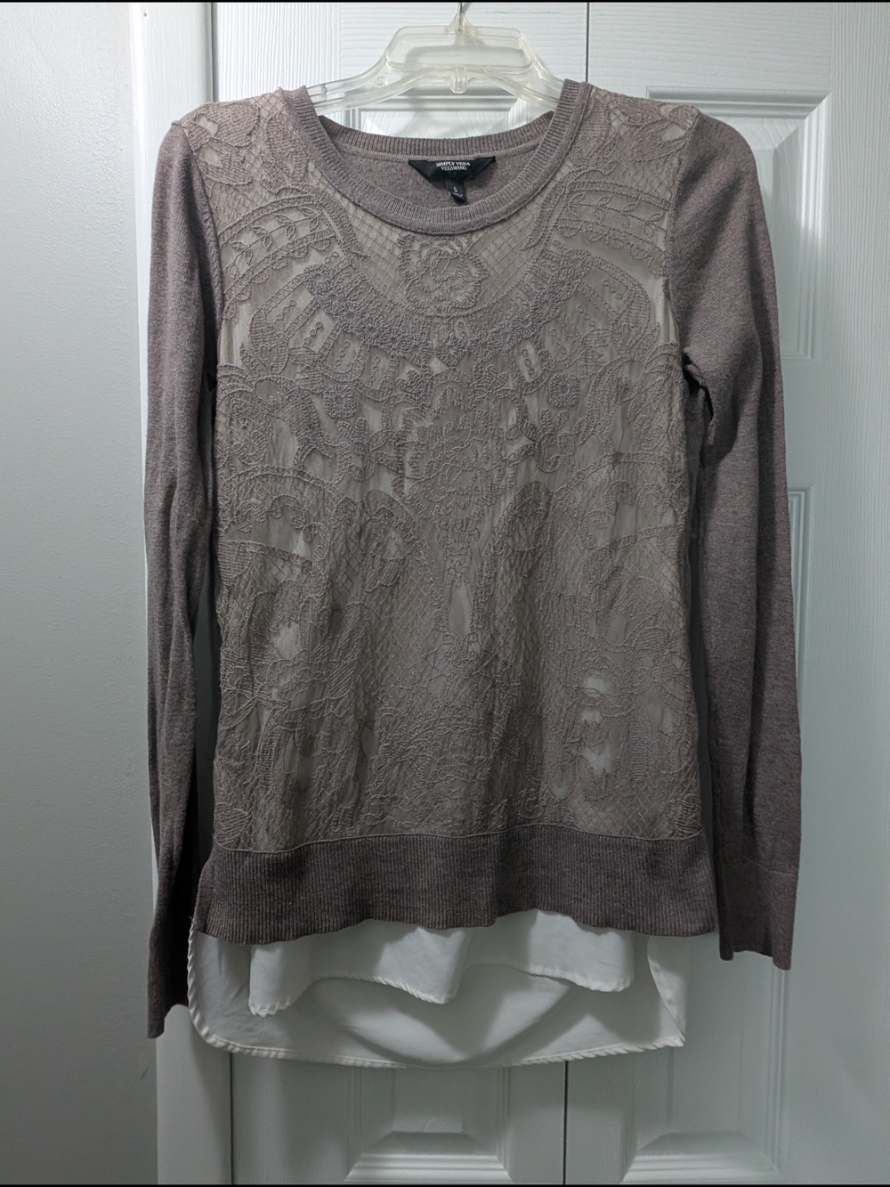 Simply Vera Vera Wang Taupe Knit Crewneck Sweater